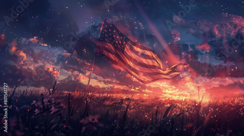 American Flag and Starry Sky Banner