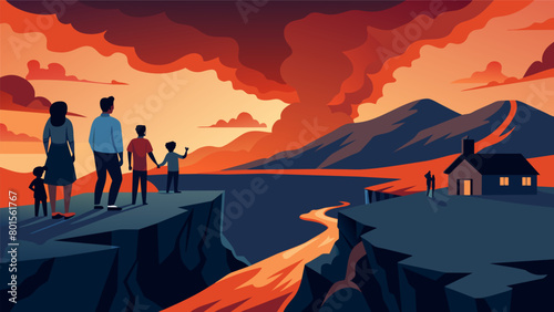 The townspeople stood on the edge of their village watching the lava flow towards them like a tsunami much like the underlying societal unrest that.