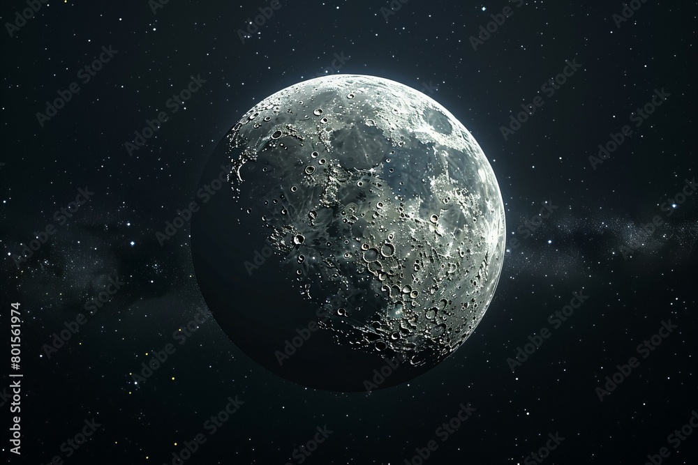 Detailed View of Moon Surface Against Starry Sky Background