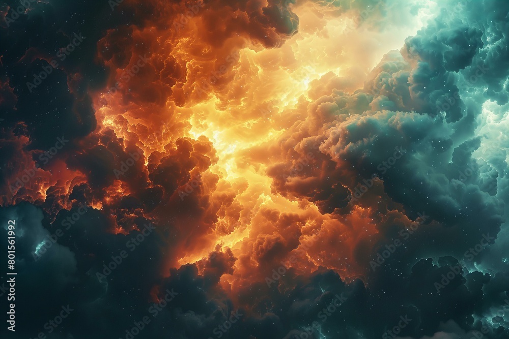 Majestic Cosmic Clouds in Vivid Colors of Fire and Night