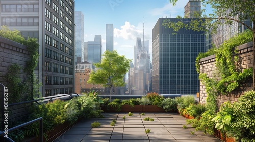 A rooftop garden oasis in the heart of the urban jungle, with greenery flourishing amid the skyscrapers. © Eric