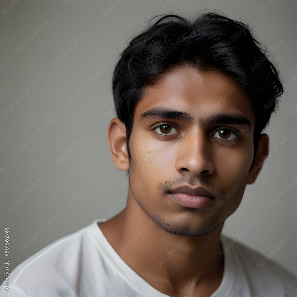 Close up portrait of a man indian with black hair and black eyes. Generative AI Close up portrait of a man indian with black hair and black eyes. Generative AI