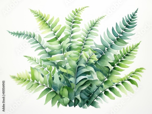 Boston fern watercolor style isolated on white background