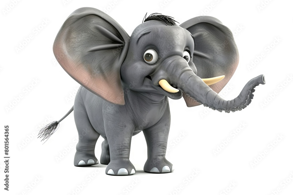 Cute cartoon elephant . Baby elephant Isolated on white background. Concept of wildlife, playful characters, kids book illustration, funny animals. Digital art