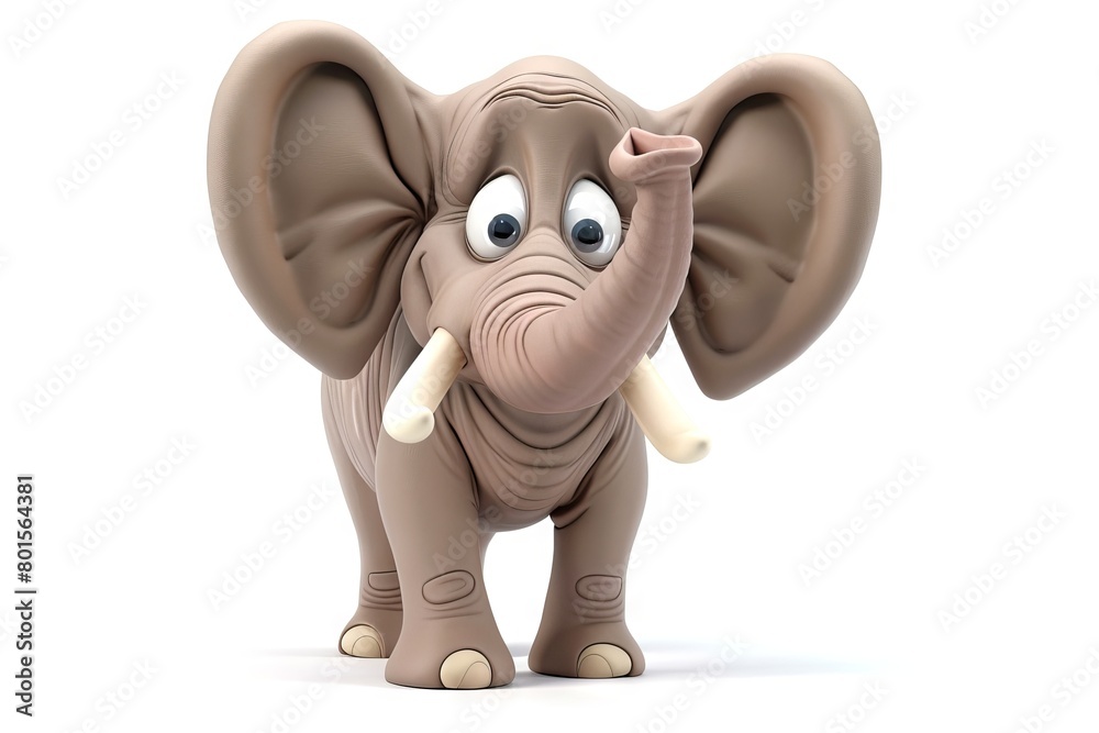 Fototapeta premium Playful cartoon elephant, isolated on a white background. Cute baby elephant. Concept of character design, wildlife, funny animals. Digital illustration