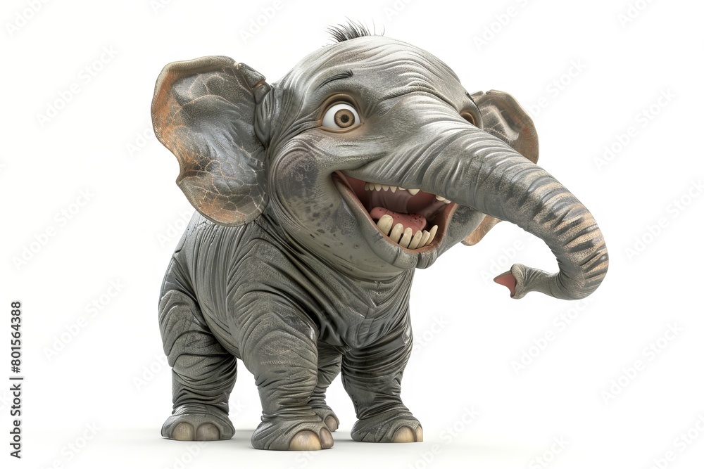 Smiling cartoon elephant, isolated on a white background. Concept of character design, wildlife, funny animals. Digital illustration