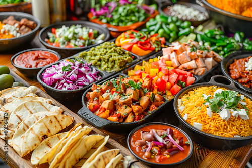 Vibrant table display of assorted traditional mexican dishes photo