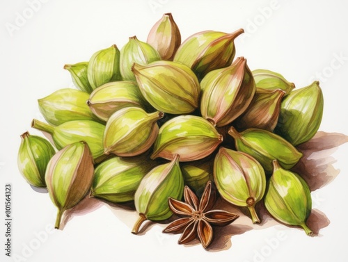 Cardamom watercolor style isolated on white background