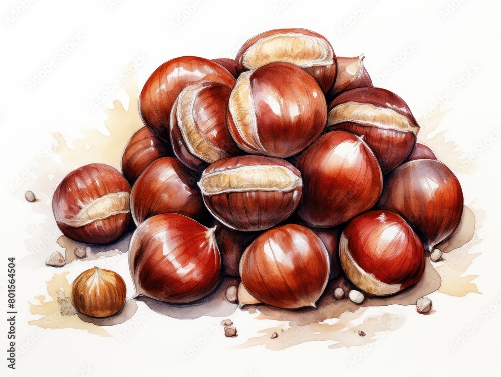 Chestnut watercolor style isolated on white background