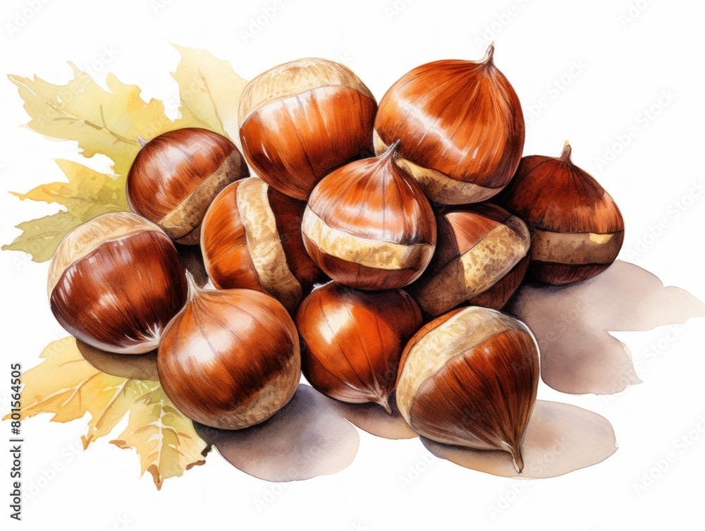 Chestnut watercolor style isolated on white background Chestnut watercolor style isolated on white background