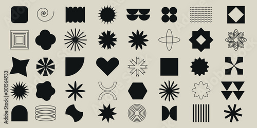 Big set of vector random geometric shapes. Trendy abstract minimalist figures and elements. . Modern graphic elements. Illustration in retro colors. 70s. design. brutalism