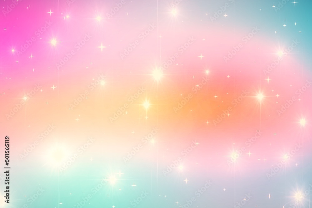 A vibrant watercolor background with soft blends of blue, green, yellow, and red hues. Sparkling stars add a dreamy touch.