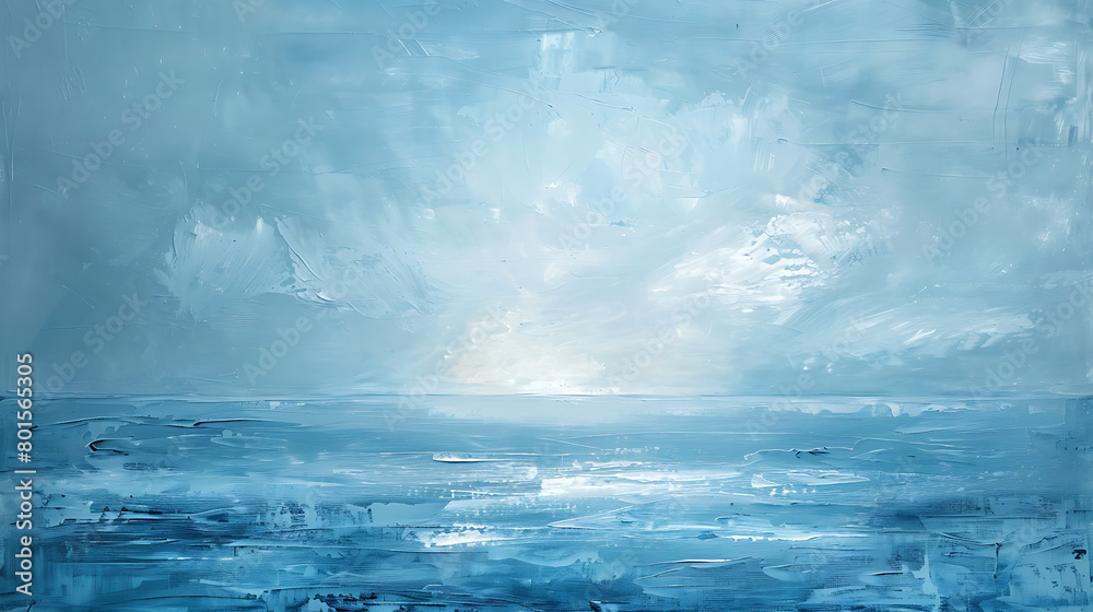 A painted light blue sky with clouds over the sea, evoking serenity and tranquility in this scenic artwork. Perfect for backgrounds and nature-themed designs