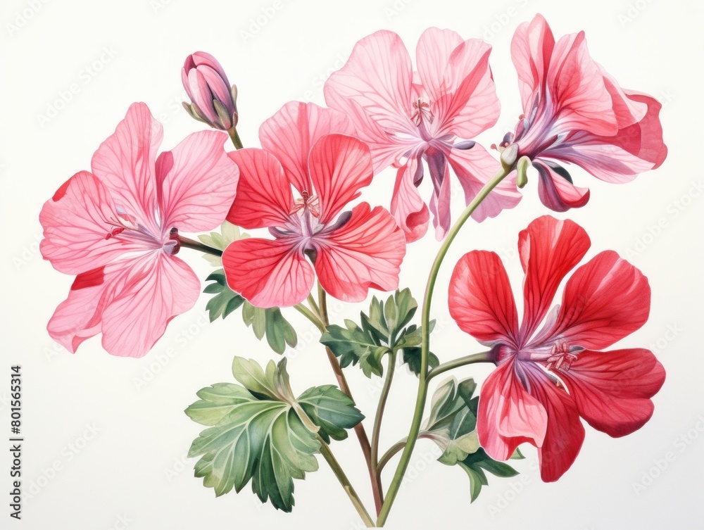 Geranium watercolor style isolated on white background Geranium watercolor style isolated on white background