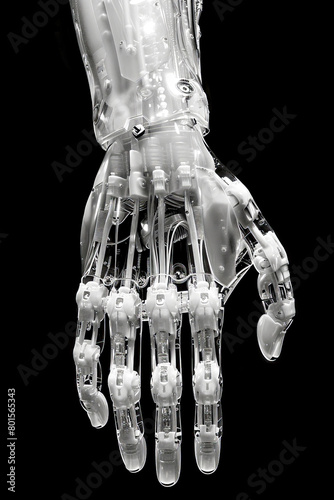 Robot hand isolated on black background.  Humanoid robot.