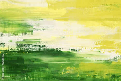 A green and white background with horizontal brush strokes in shades of yellow, creating an abstract pattern.