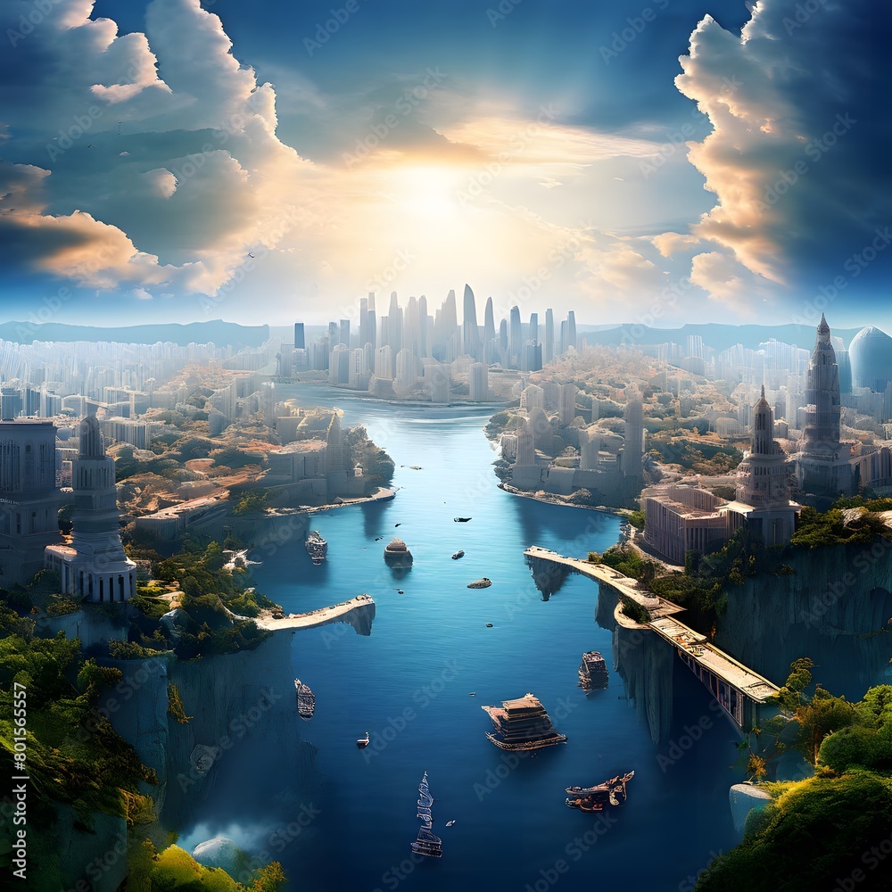 Naklejka premium city skyline, a sunset, a cloud, a beautiful city