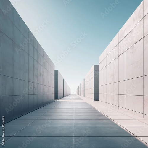 Minimalist white corridor with sky view photo