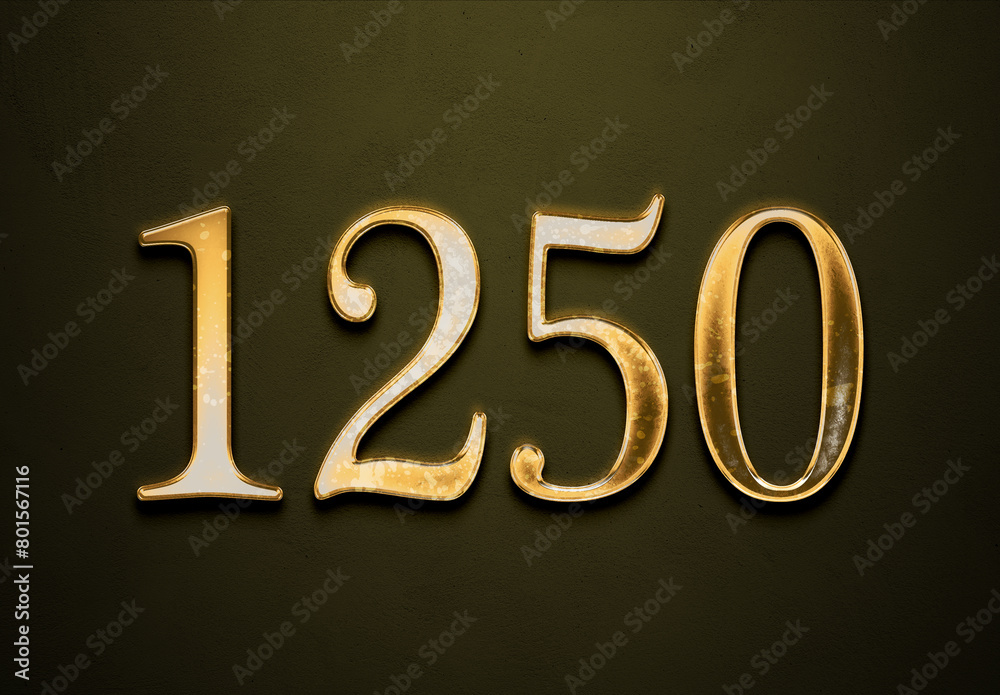 Old gold effect of 1250 number with 3D glossy style Mockup. Old gold effect of 1250 number with 3D glossy style Mockup.
