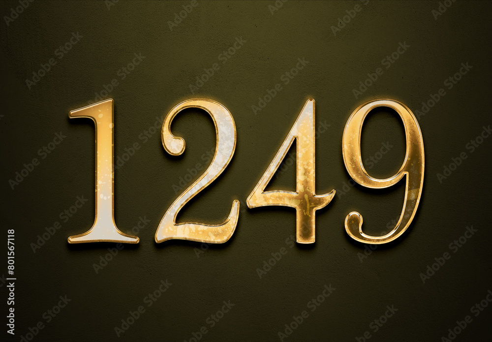 Old gold effect of 1249 number with 3D glossy style Mockup. Old gold effect of 1249 number with 3D glossy style Mockup.