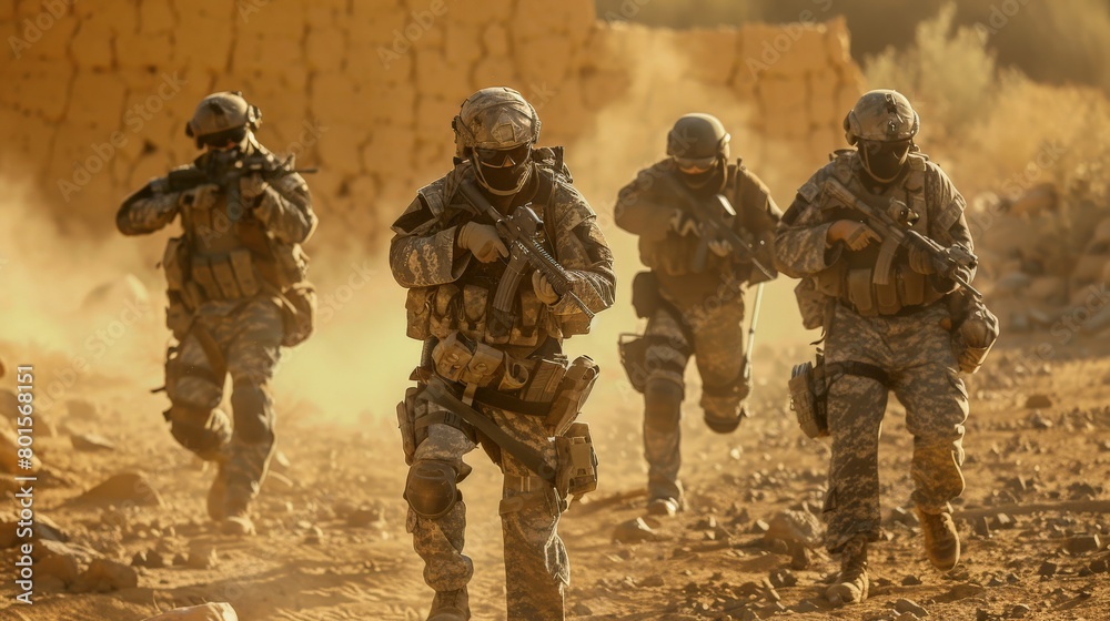 Elite commandos making their way through enemy territory Elite commandos making their way through enemy territory