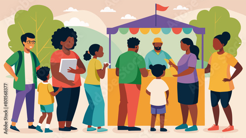 The booth becomes a hub of activity with people of all ages and backgrounds lining up to share their personal narratives and perspectives on. Vector illustration