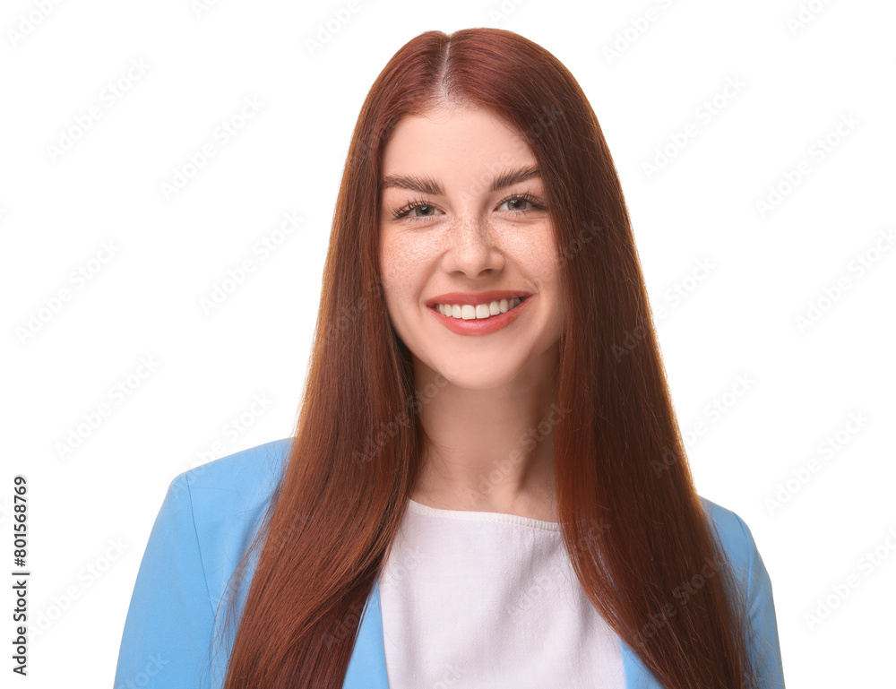 Portrait of smiling businesswoman on white background Portrait of smiling businesswoman on white background