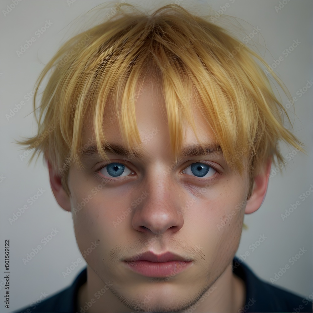 Close up portrait of a man with yellow hair and blue eyes. Generative AI Close up portrait of a man with yellow hair and blue eyes. Generative AI