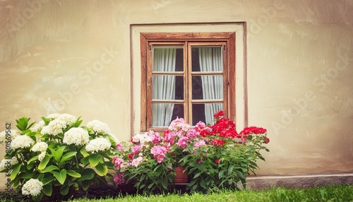 vintage window and flowers in summer