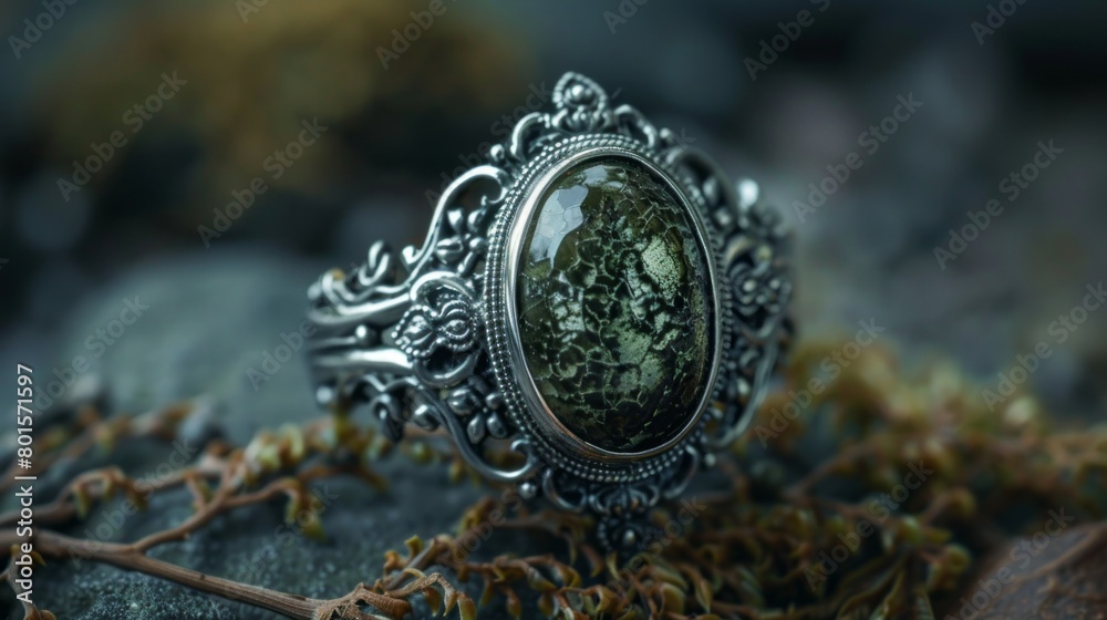 Obraz premium Antique Ring with Moss Stone.