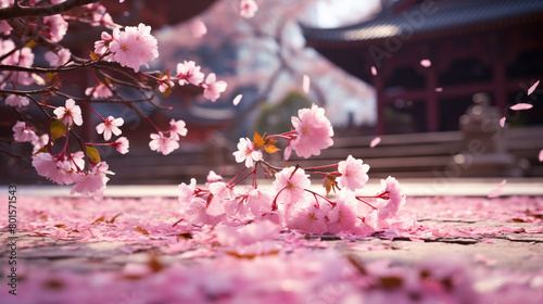 Beautiful japanese Sakura temple with sakura growing, spring photo