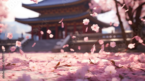 Beautiful japanese Sakura temple with sakura growing photo