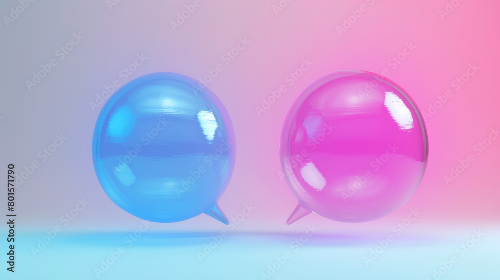 Twin message bubbles, pink and blue 3D render for modern chat Twin message bubbles, pink and blue 3D render for modern chat