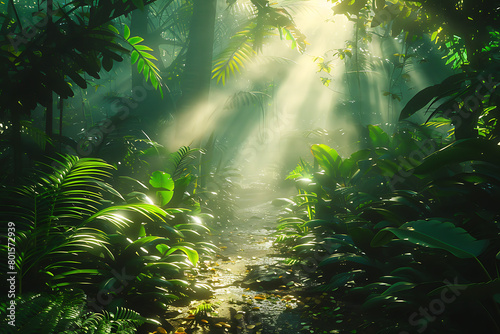 sun rays through the forest