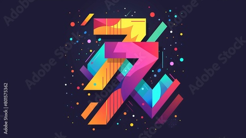 Innovative design of the number seven (7) in various forms (seventh, 7th) as a dynamic flat icon. Suitable for typography concepts, New Year logos, symbols, signs, celebrations