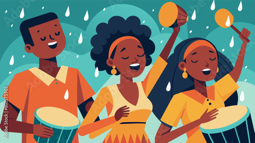 Sweat glistens on the faces of workshop attendees as they immerse themselves in the lively and soulful sounds of African percussion.. Vector illustration