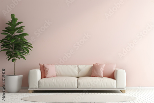Wall mockup in modern minimalist interior design of living room, mock up © Photoland