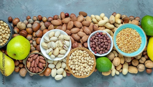 assorted nuts background large mix seeds raw food products pecan hazelnuts walnuts pistachios almonds macadamia cashew peanut and other