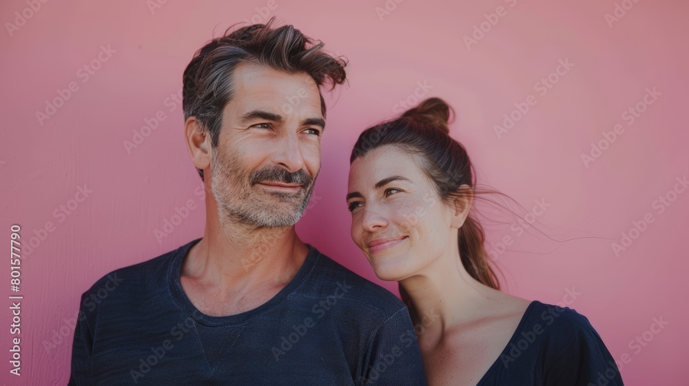 Portrait of Mature Couple on Pink. Generative AI. Portrait of Mature Couple on Pink. Generative AI.