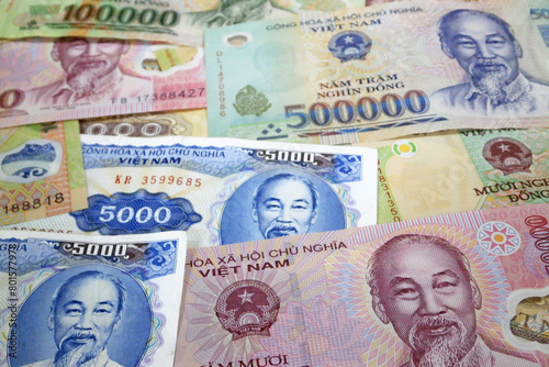 Stack of Vietnamese Dong banknotes photo