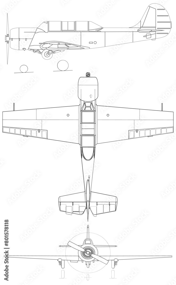 Yakovlev Yak-52 3-view svg vector file Yakovlev Yak-52 3-view svg vector file