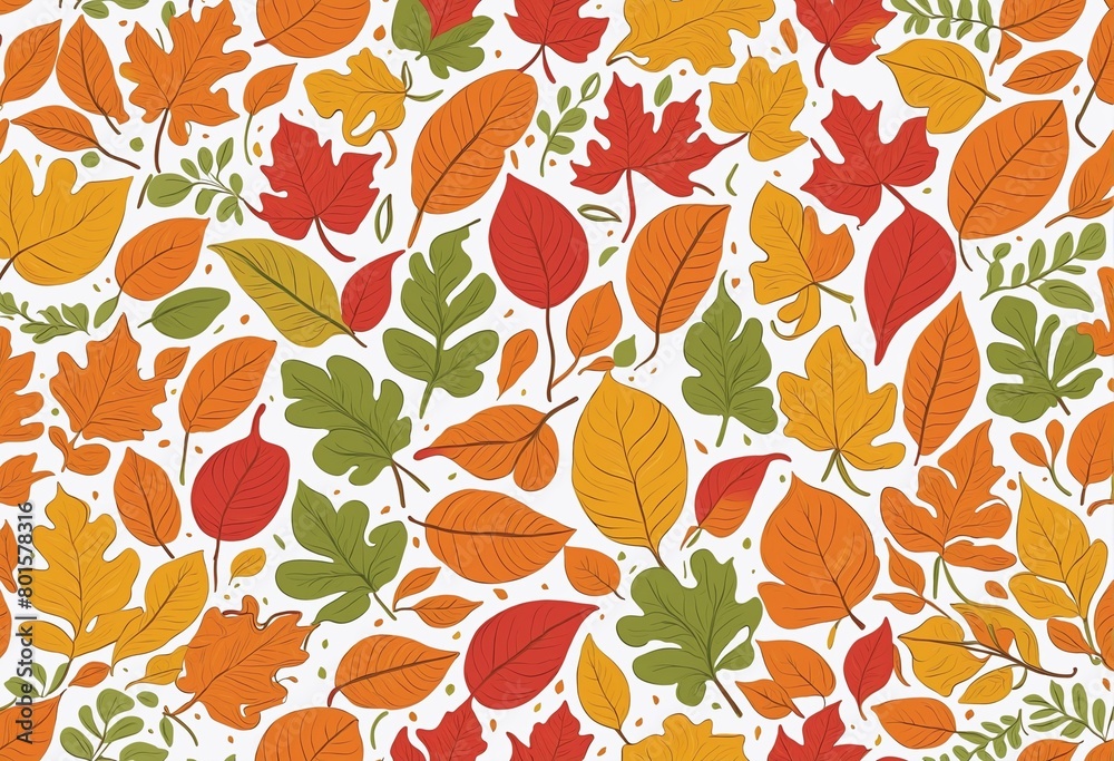 Fototapeta premium Autumn Splendor: A Festive Season Celebration of Nature's Vibrant Colors with Seamless Leaf Illustrations and Colourful Foliage 