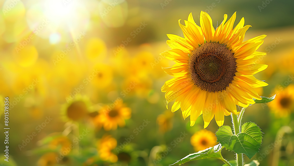 Sunflower in a sunlit field with a copy space banner background yellow flowers on a green meadow in a summer Sunflower in a sunlit field with a copy space banner background yellow flowers on a green meadow in a summer