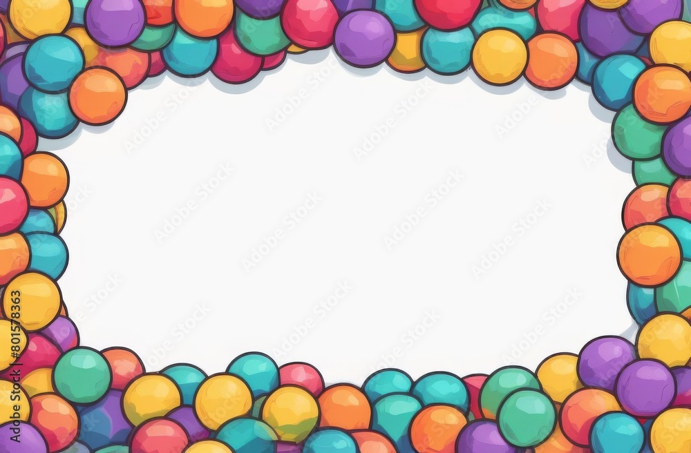 Text frame on a white sheet of paper, colorful frames, birds, balls, berries, threads Text frame on a white sheet of paper, colorful frames, birds, balls, berries, threads