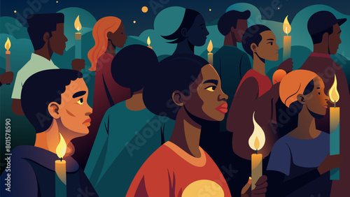 In the darkness of the night the flames of candles cast a warm glow on the faces of those who have come together to honor their ancestors on this. Vector illustration