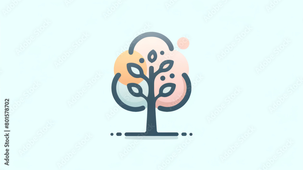 Modern illustration of a stylized tree with rounded shapes and pastel colors, perfect for environmental themes, logos, or creative design elements in digital or print media Modern illustration of a stylized tree with rounded shapes and pastel colors, perfect for environmental themes, logos, or creative design elements in digital or print media