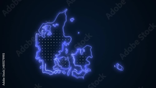 Neon Blue Denmark Map Borders Outline Loop Background