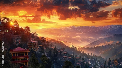 Shimla artwork for wall painting and sunset scenary photo