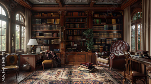 A vintage-inspired reading room with a cozy rug, antique furniture, and a collection of classic novels for a touch of nostalgia.