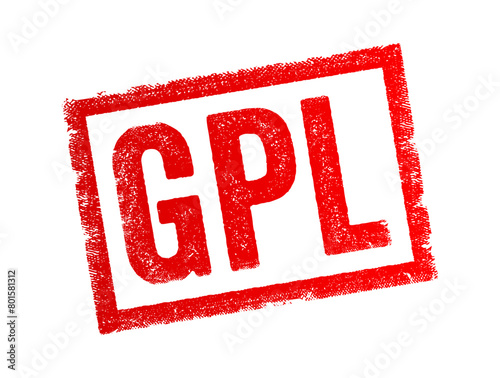 GPL stands for General Public License, it's a widely used free software license that ensures that software users have the freedom to use the software, text concept stamp
